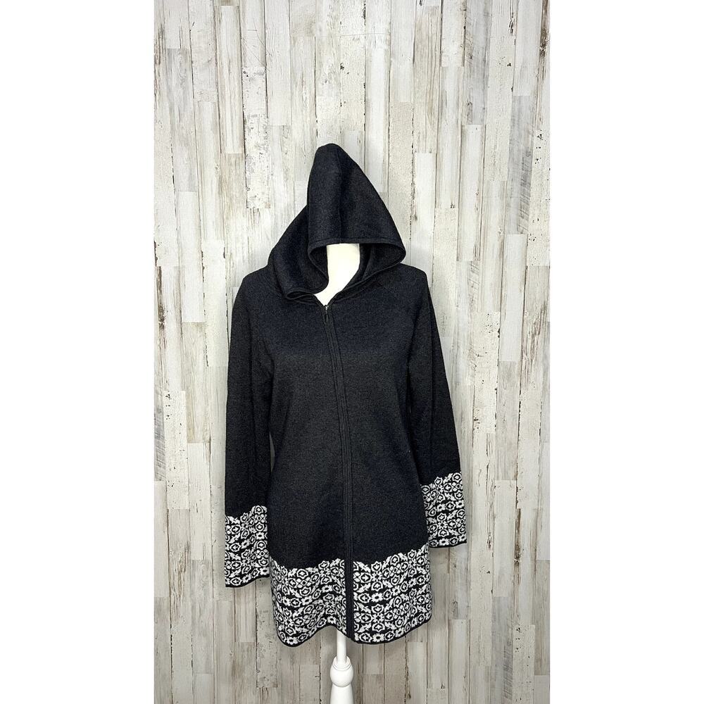 Cynthia Rowley Women's Medium Gray Hooded‎ Full-Zip Cardigan Sweater